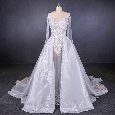 Gorgeous Long Sleeves Sweetheart Wedding Dress, Whit Bridal Dresses with Applique UQ2291