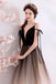 Black Deep V Neck Sleeveless Floor Length Tulle Ombre Prom Dress UQ2313