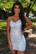 Light Sky Blue Spaghetti Straps Sheath Lace Appliques Short Homecoming Dresses N2058