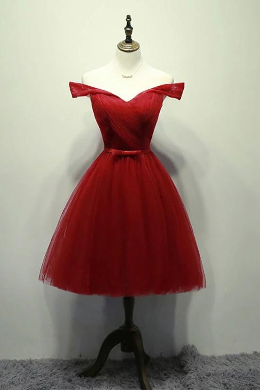 Red Off the Shoulder Tulle Homecoming Dress, A Line Tulle Graduation D cherishgirls Red Off the Shoulder Tulle Homecoming Dress, A Line Tulle Graduation D cherishgirls