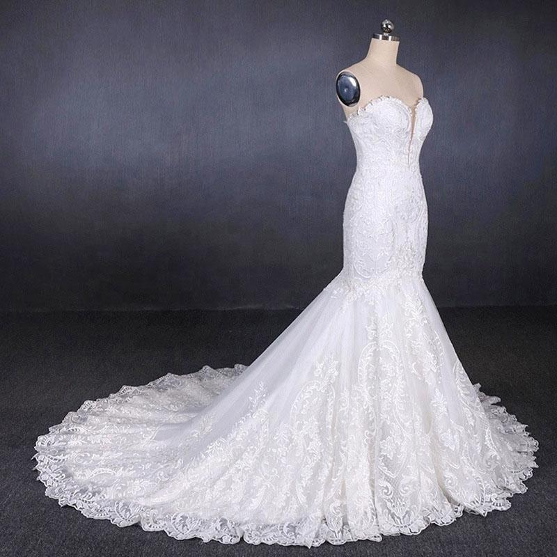 Mermaid Sweetheart Long Lace Bridal Dresses, Strapless Mermaid Lace Wedding Dress UQ2285