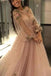 Unique Long Sleeves Tulle Prom Dress with Flowers, Charming Formal Dress with Flowers UQ2612