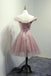 Dusty Pink Off the Shoulder Tulle Homecoming Dress,  A Line Tulle Graduation Dresses UQ2129