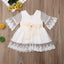 A Line 3/4 Sleeve Lace Flower Girl Dresses Above Knee Baby Dress with Sash UF083