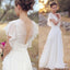 Ivory V Neck Chiffon Boho Wedding Dress, Unique Cap Sleeves Beach Wedding Dress with Ruffles UQ2505