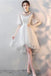 White Lace Short Party Dress High Low Tulle Homecoming Dress with Half Sleeves N1909