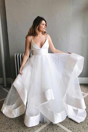 White Sapghetti Straps Beach Wedding Dress, Sexy Simple Boho Wedding Gowns UQ1790