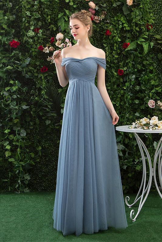 Cheap Off Shoulder Tulle Long Prom Dress with Short Sleeves, Simple Br cherishgirls Cheap Off Shoulder Tulle Long Prom Dress with Short Sleeves, Simple Br cherishgirls