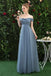 Cheap Off Shoulder Tulle Long Prom Dress with Short Sleeves,  Simple Bridesmaid Dresses N2322