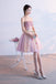 Pink Sweetheart Tulle Homecoming Dress with Ribbon, Short Prom Dress with Beads UQ1728