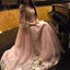 Unique Long Sleeves Tulle Prom Dress with Flowers, Charming Formal Dress with Flowers UQ2612