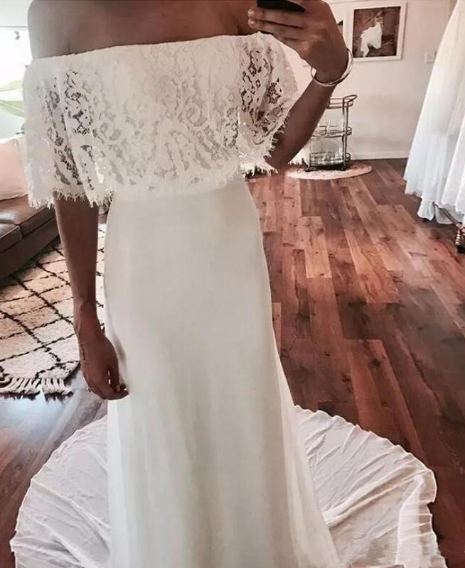 Cheap Country Beach Wedding Dresses Lace Chiffon Wedding Gown Bohemian Bridal Gowns UQ2506