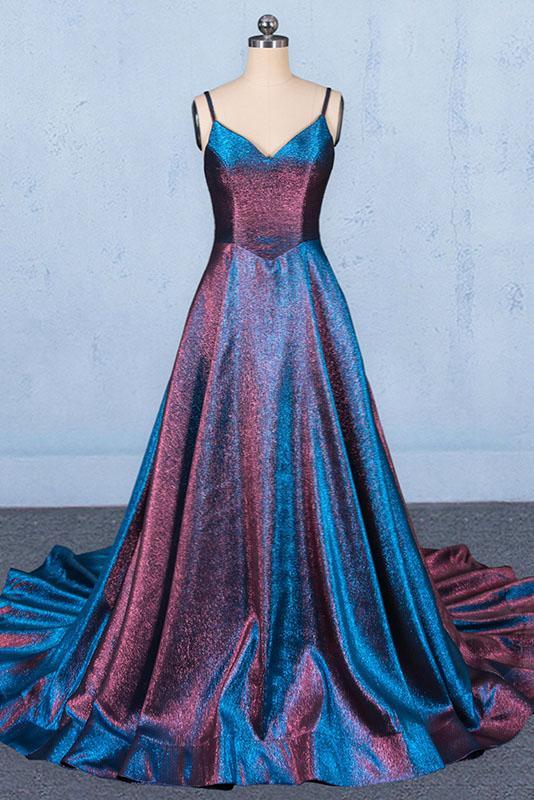 Blue A Line V Neck Sleeveless Prom Dress, Spaghetti Straps Long Evening Dresses UQ2328 Blue A Line V Neck Sleeveless Prom Dress, Spaghetti Straps Long Evening Dresses UQ2328