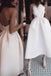 Elegant Tea Length Satin Party Dress, Simple Spaghetti Straps Backless Prom Dress With Pockets CHP0106