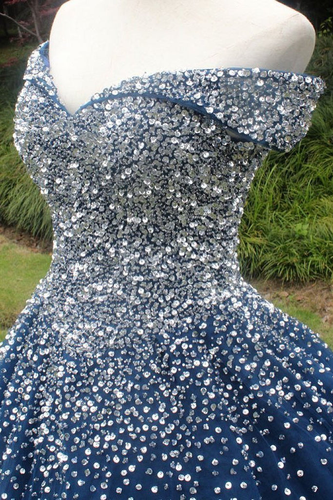 Sparkle Off the Shoulder Blue Ball Gown Prom Dresses, Puffy Tulle Quin cherishgirls Sparkle Off the Shoulder Blue Ball Gown Prom Dresses, Puffy Tulle Quin cherishgirls