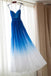 Spaghetti Straps Royal Blue Ombre Bridesmaid Dresses, Chiffon Prom Dress chb0017