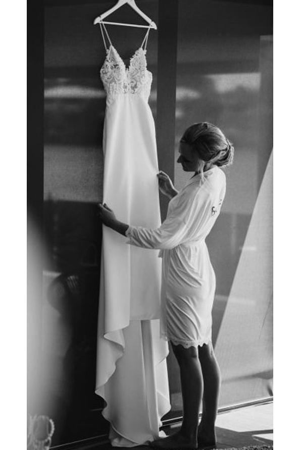 Vintage Lace Top Spaghetti Strap Backless Long Wedding Dresses, Cheap Bridal Dresses UQ1774