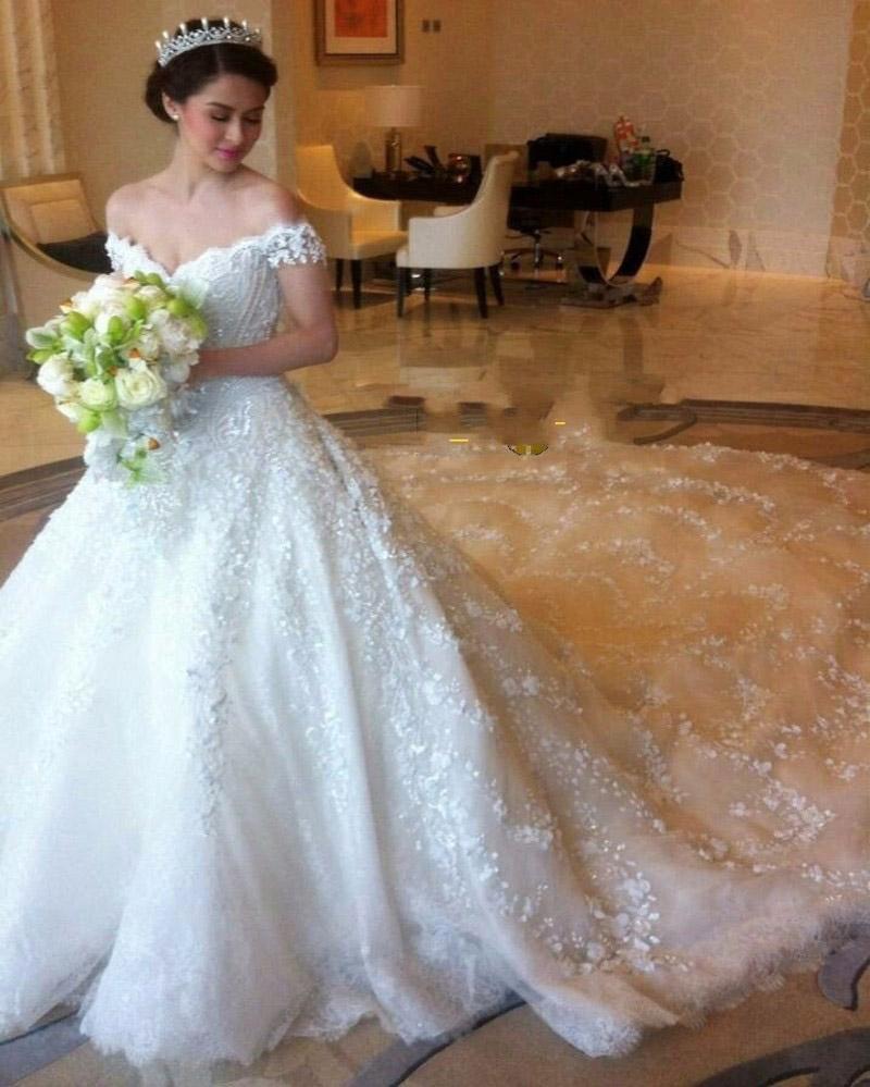 Gorgeous Off the Shoulder Puffy Lace Wedding Dress, Princess Lace Brid cherishgirls Gorgeous Off the Shoulder Puffy Lace Wedding Dress, Princess Lace Brid cherishgirls