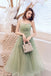 Simple Green Tulle Spaghetti Strap Sleeveless Pleated Prom Dresses, A Line Party Dress UQ2093