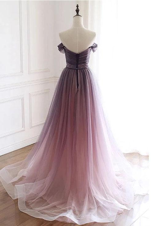 A Line Off the Shoulder Ombre Prom Dresses with Belt, Purple Gradient cherishgirls A Line Off the Shoulder Ombre Prom Dresses with Belt, Purple Gradient cherishgirls