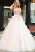 Light Pink V Neck Sleeveless Tulle Prom Dress with Flowers and Beads UQ2388