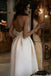 Elegant Tea Length Satin Party Dress, Simple Spaghetti Straps Backless Prom Dress With Pockets CHP0106