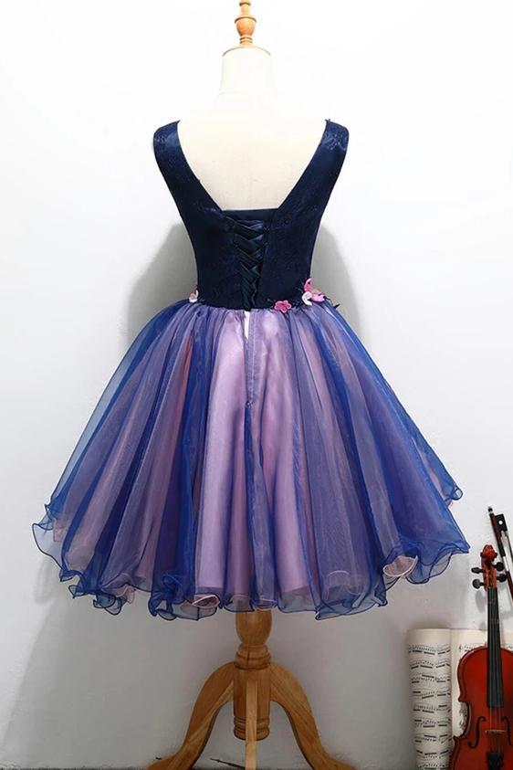 Cute V Neck Unique Flowers Cheap Homecoming Dresses with Beading, Sweet 16 Dress UQ2156