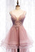High Low Spaghetti Straps Tulle Homecoming Dresses with Appliques, Party Dress UQ2142