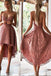 Chic Pink Lace High-Low Homecoming Dress, Spaghetti Straps Lace Homecoming Gown UQ2185