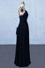 Dark Navy Blue Straps Floor Length Evening Dresses, Long Chiffon Prom Dress with Lace UQ2292