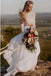 Romantic Two Piece Long Sleeves Wedding Dress with Lace, A Line Ivory Chiffon Bridal Dress UQ2398