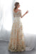 A Line Floor Length Floral Prom Dresses 3/4 Sleeves A-line Empire Waist Long Evening Gowns UQ2277