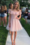 Charming Off Shoulder Lace Top A-line Tulle Homecoming Dress, Short Graduation Dress UQ2181