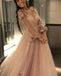 Unique Long Sleeves Tulle Prom Dress with Flowers, Charming Formal Dress with Flowers UQ2612