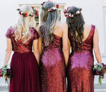 Shiny Burgundy Sequins Bridesmaid Dresses Long Mismatched Bridesmaid Dresses UQ2075