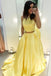 Two Piece Yellow Satin Formal Evening Dress Simple Long Prom Dresses N2046