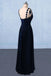 Dark Navy Blue Straps Floor Length Evening Dresses, Long Chiffon Prom Dress with Lace UQ2292