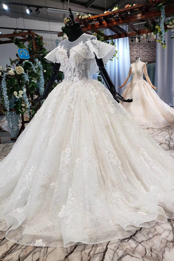 Gorgeous Ball Gown Big Wedding Dresses, Princess Bridal Dress with Sleeves UQ1969