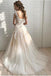 Ivory Elegant Sheer Neck Cap Sleeves Tulle Beach Wedding Dress with Lace Applique UQ2537