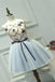 A-Line Blue Tulle Homecoming Dresses With Appliques, Cute Graduation Dress with Flower UQ2177