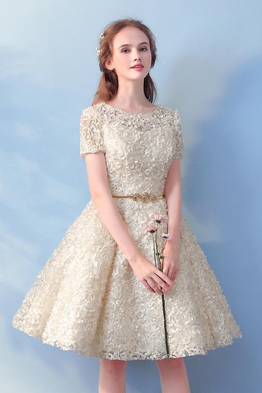 Champagne Cute Short Sleeves A Line Homecoming Dresses, Charming Short Graduation Dresses N1729 cherishgirls Champagne Cute Short Sleeves A Line Homecoming Dresses, Charming Short Graduation Dresses N1729 cherishgirls