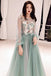 Charming Long Sleeves Tulle Prom Dress with Flowers, A Line Floor Length Party Dress UQ1758