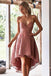 Chic Pink Lace High-Low Homecoming Dress, Spaghetti Straps Lace Homecoming Gown N2185