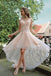 Light Pink High Low Sleeveless Tulle Prom Dress with Lace, Cute Hi Lo Party Dresses UQ2206