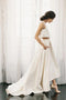 Cheap Two Pieces High Low Satin Wedding Dress, A Line Jewel Bridal Dresses UQ2593