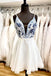 Ivory Deep V Neck Short Homecoming Dress with Beading, Straps Chiffon Short Prom Dress N2118