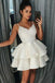 Simple Spaghetti Straps Short Homecoming Dress with Lace, Satin Graduation Dress UQ1838