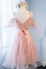 A Line Pink Tulle Lace Homecoming Dress, Cute Short Prom Gown with Pearls UQ2190
