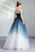 Ombre Strapless A Line Long Prom Dress, Blue Ombre Graduation Dress with Lace Up Back UQ1700