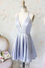 Simple Lavender Short Homecoming Dresses, Cheap V Neck Ruched Graduation Dress N1839